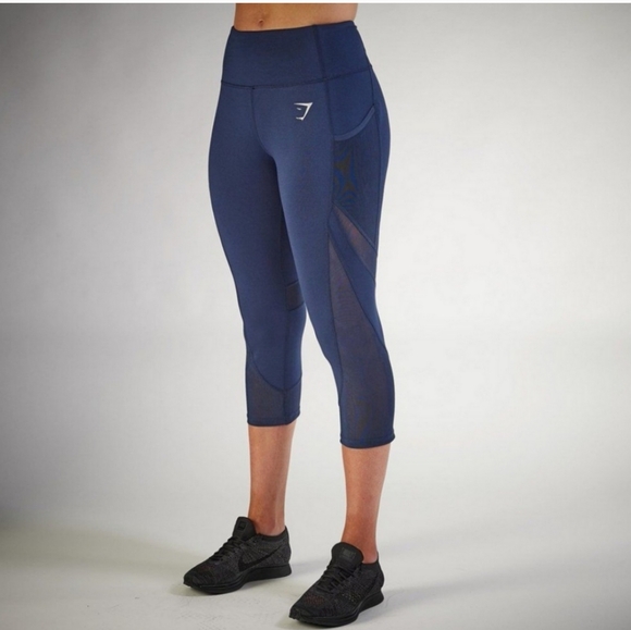 Gymshark Navy Blue Sleek Sculpting Cropped Mesh Cutout Leggings Women's Size XS - Picture 8 of 8